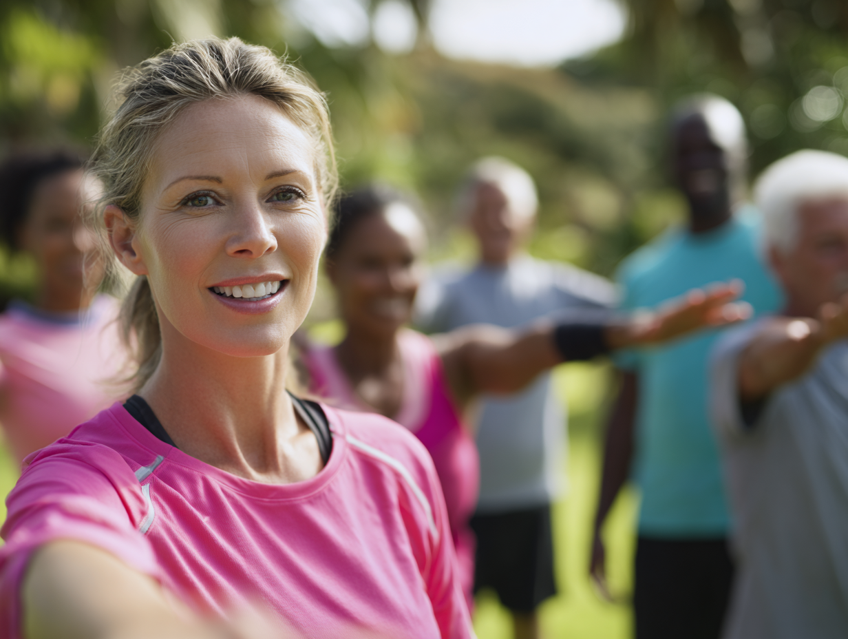 Група людей різного віку займається фітнесом